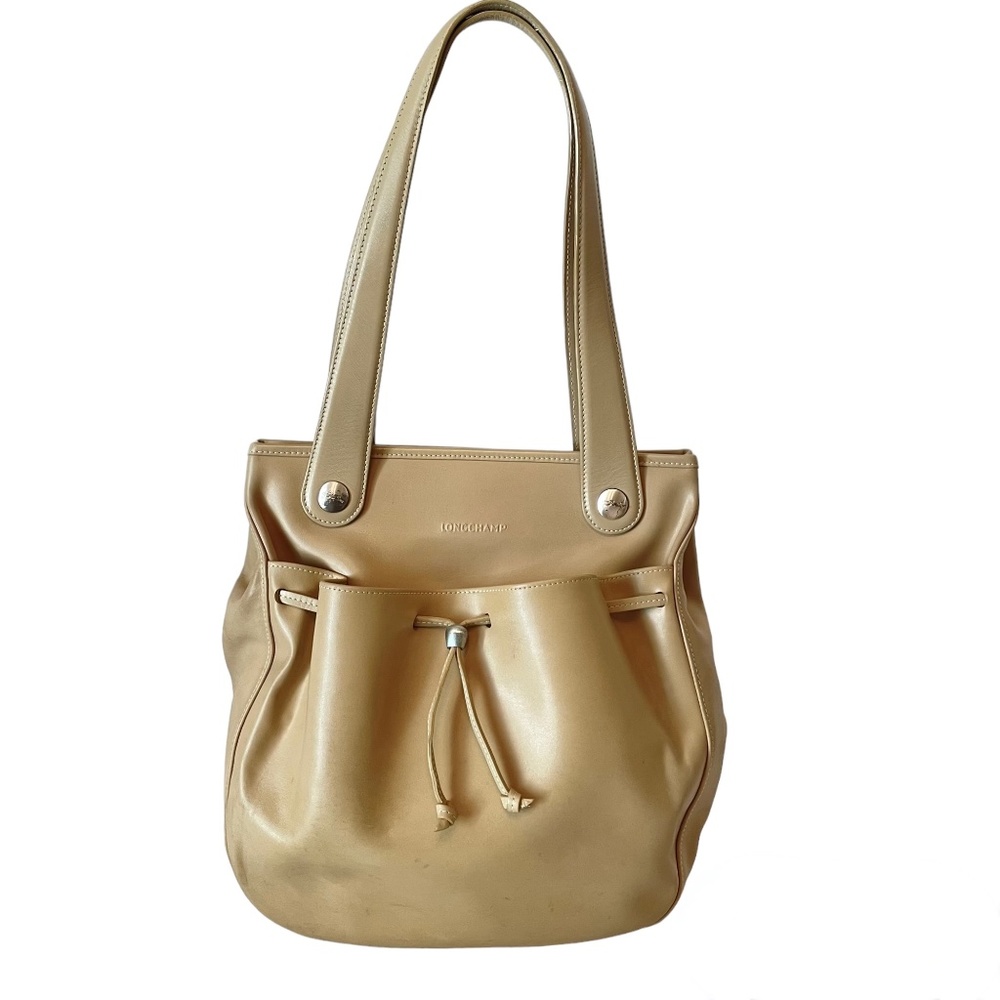 Longchamp Vintage Leather Beige/Tan Shoulder Tote Bag Hobo